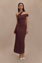 Anastasia One Shoulder Modal Midi Dress in Mahogany – Chic&Drifts