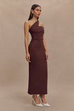 Anastasia One Shoulder Modal Midi Dress in Mahogany – Chic&Drifts