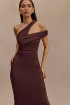 Anastasia One Shoulder Modal Midi Dress in Mahogany – Chic&Drifts
