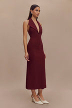 Annita Crepe Halter Midi Dress in Merlot – Chic&Drifts