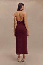 Annita Crepe Halter Midi Dress in Merlot – Chic&Drifts