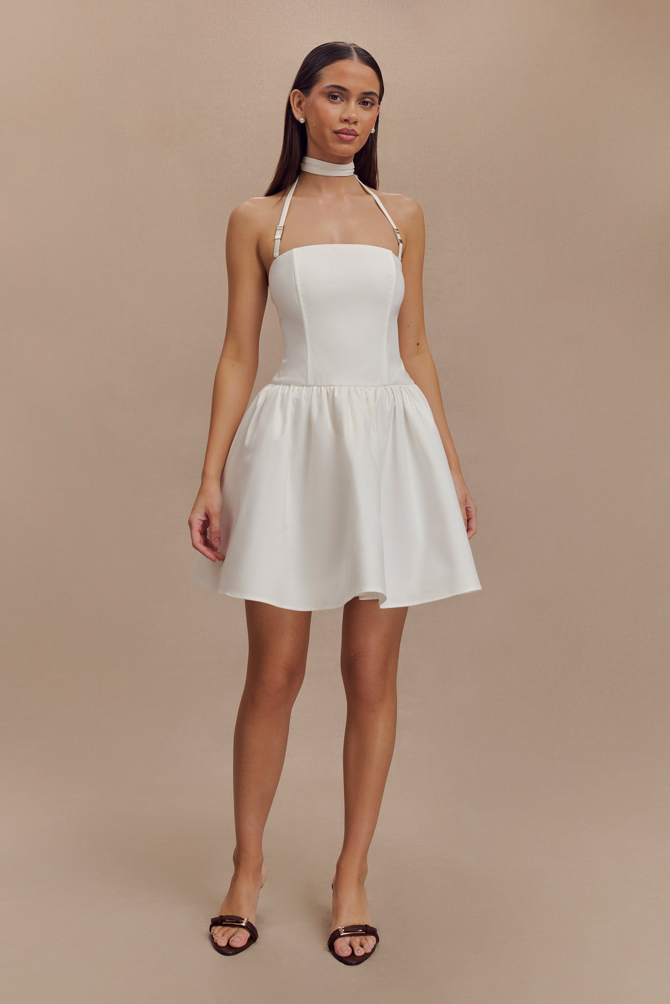 Ruby Halter Mini Dress in White – Chic&Drifts