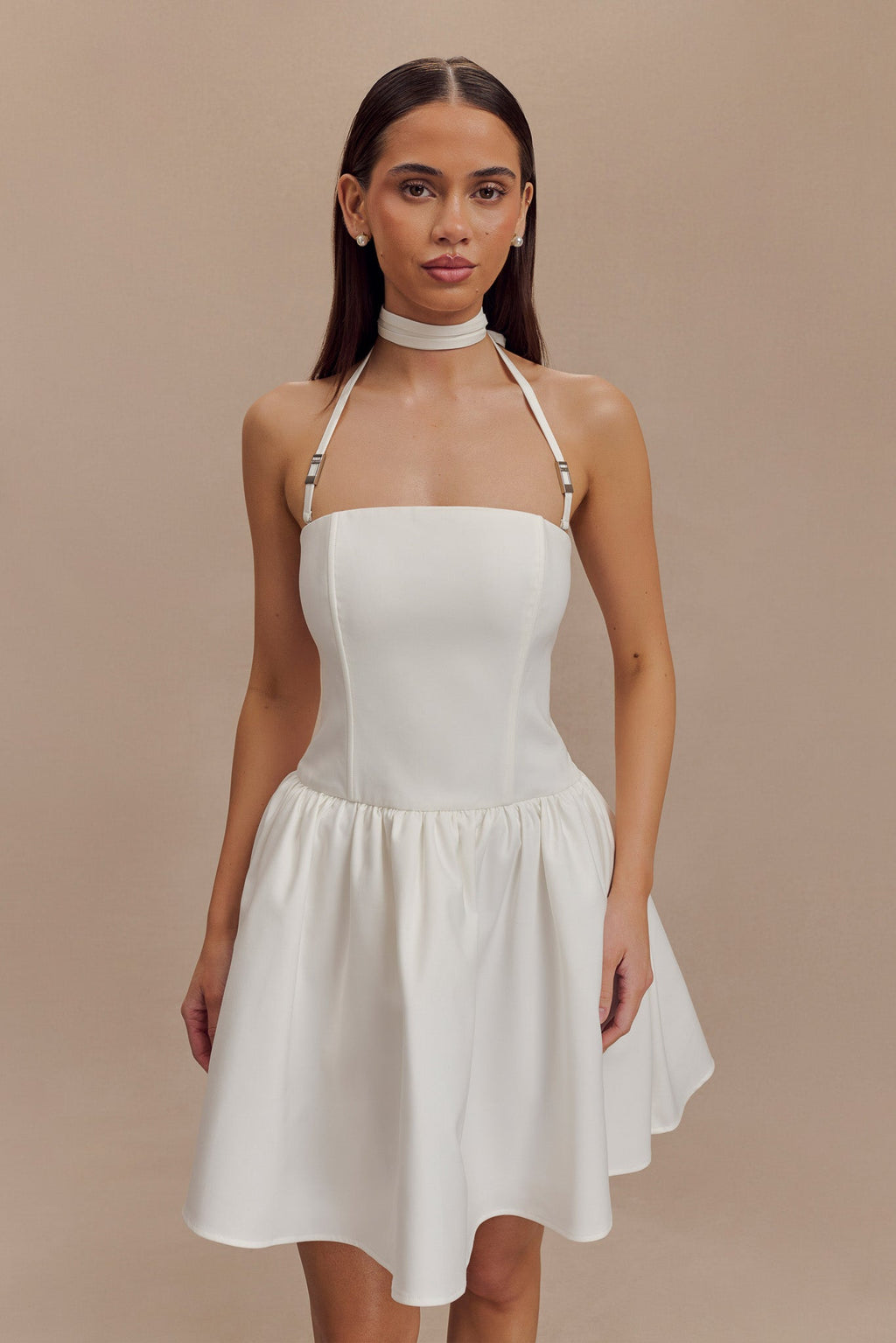 Ruby Halter Mini Dress in White – Chic&Drifts