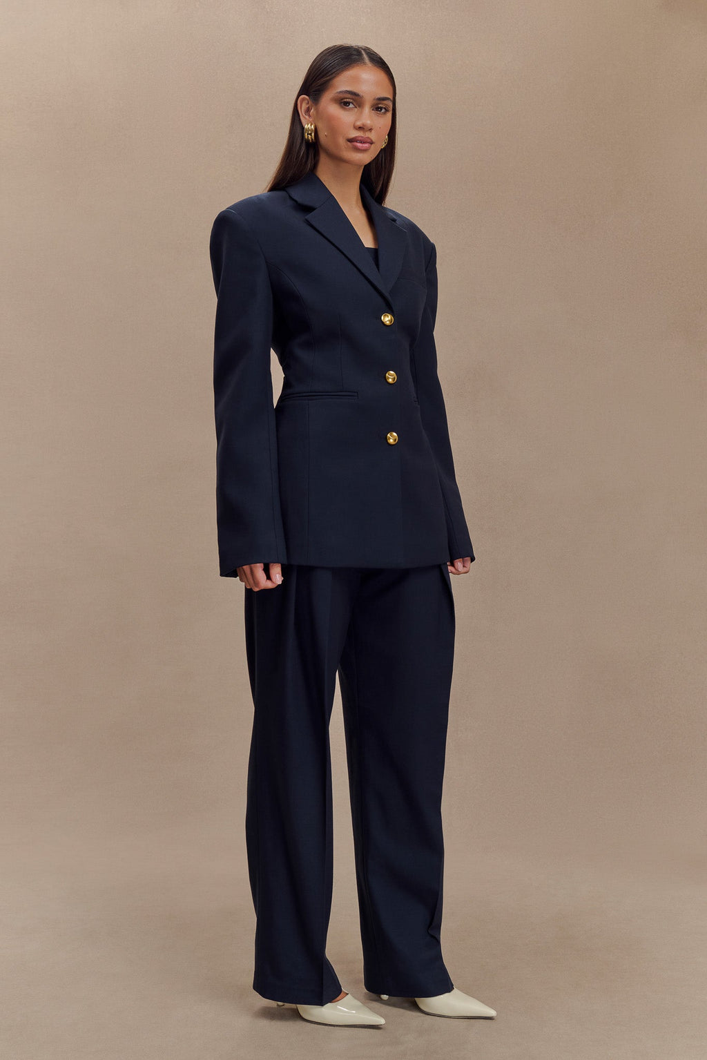 Penelope Pleated High Waisted Pants in Dark Navy – Chic&Drifts
