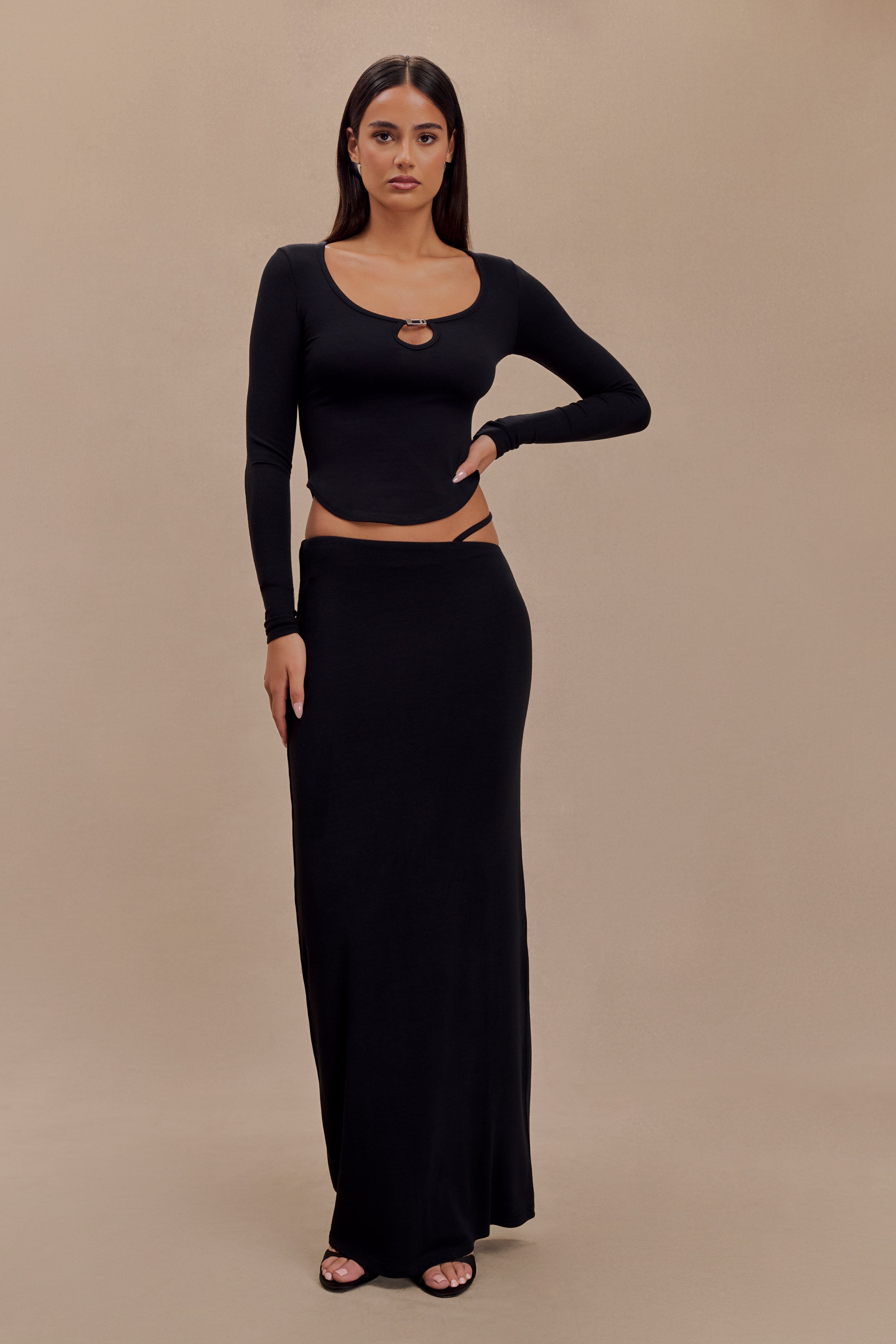 Natalia Modal Buckle Maxi Skirt in Black – Chic&Drifts