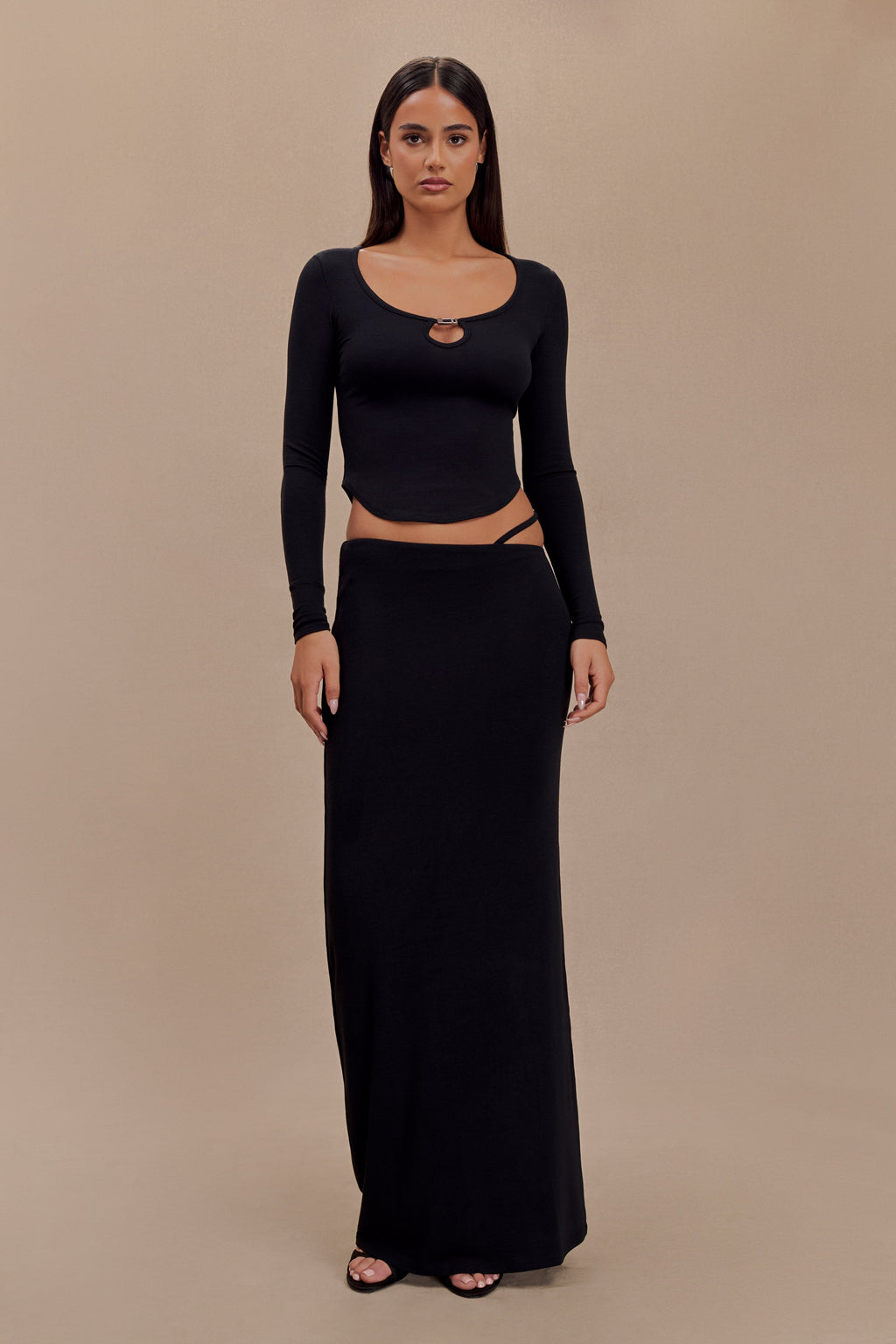Natalia Modal Buckle Maxi Skirt in Black – Chic&Drifts