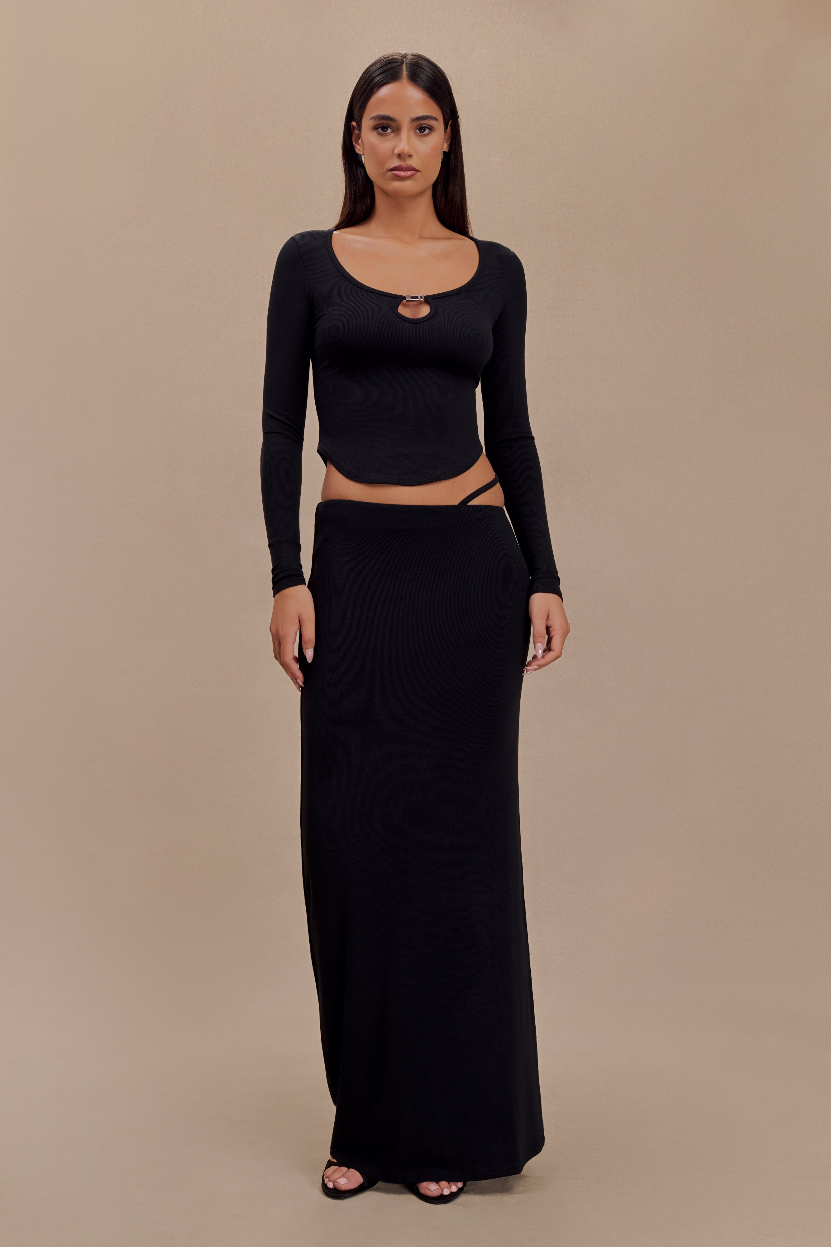 Natalia Modal Buckle Maxi Skirt in Black – Chic&Drifts