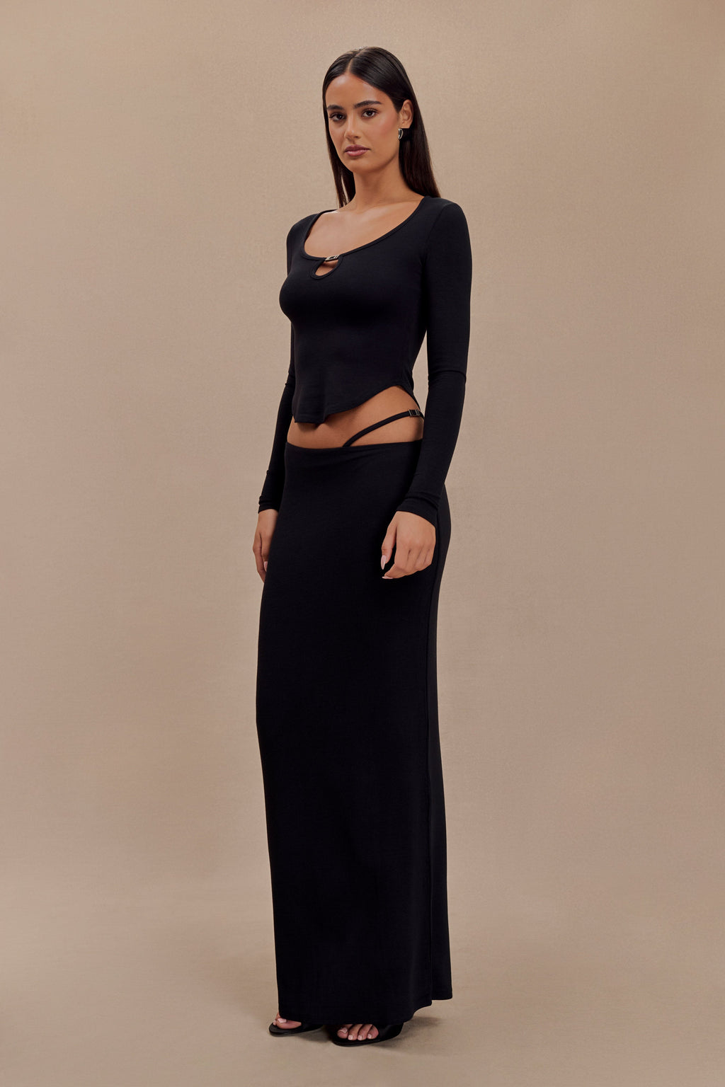 Natalia Modal Buckle Maxi Skirt in Black – Chic&Drifts