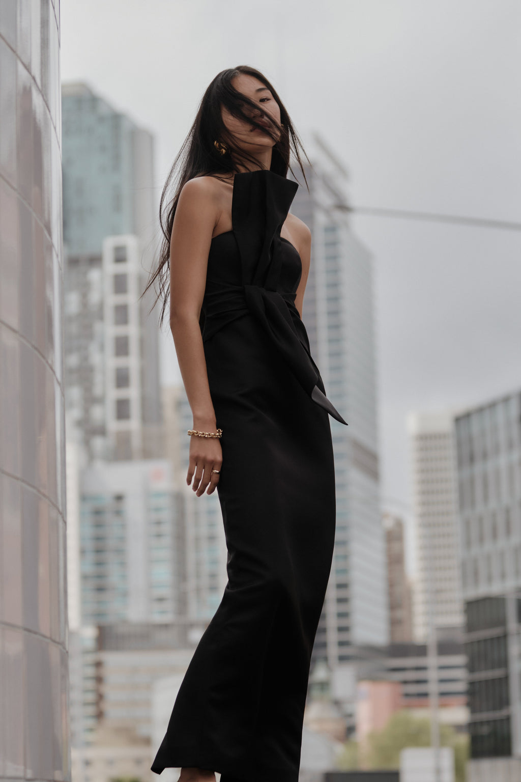 Cyrill Strapless Satin Structured Maxi Dress