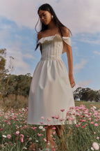 Orla Strapless Cotton Midi Dress in White – Chic&Drifts