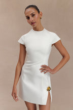 Remi Suiting Mini Dress With Floral Hardware in White – Chic&Drifts