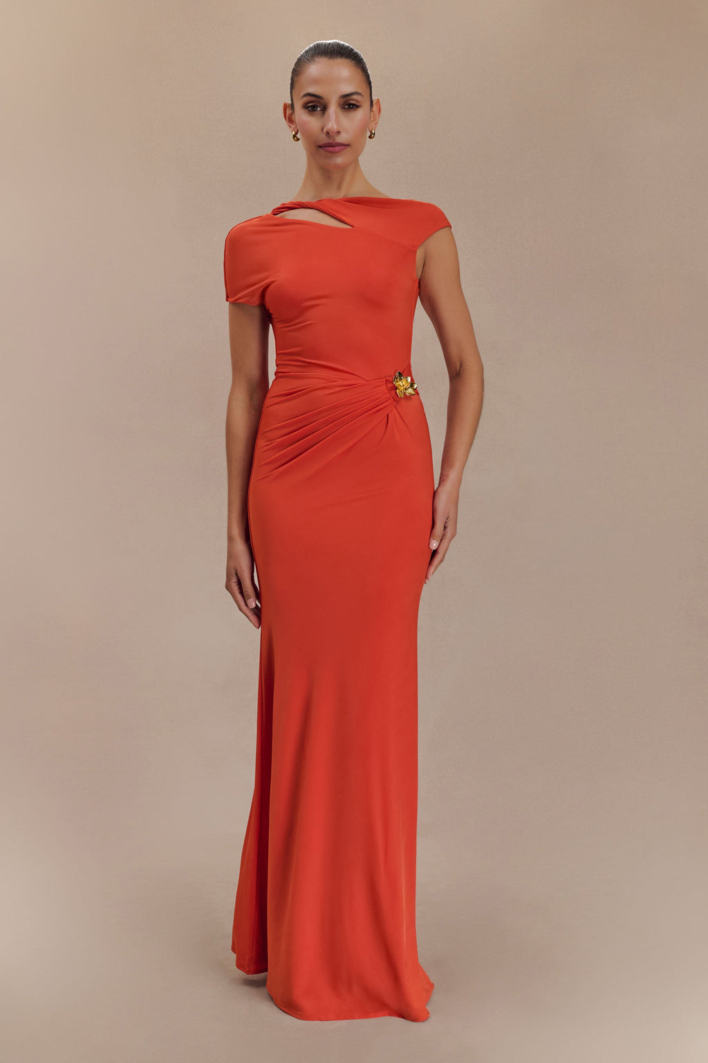 Kaida Slinky Maxi Dress With Hardware in Burnt Orange – Chic&Drifts