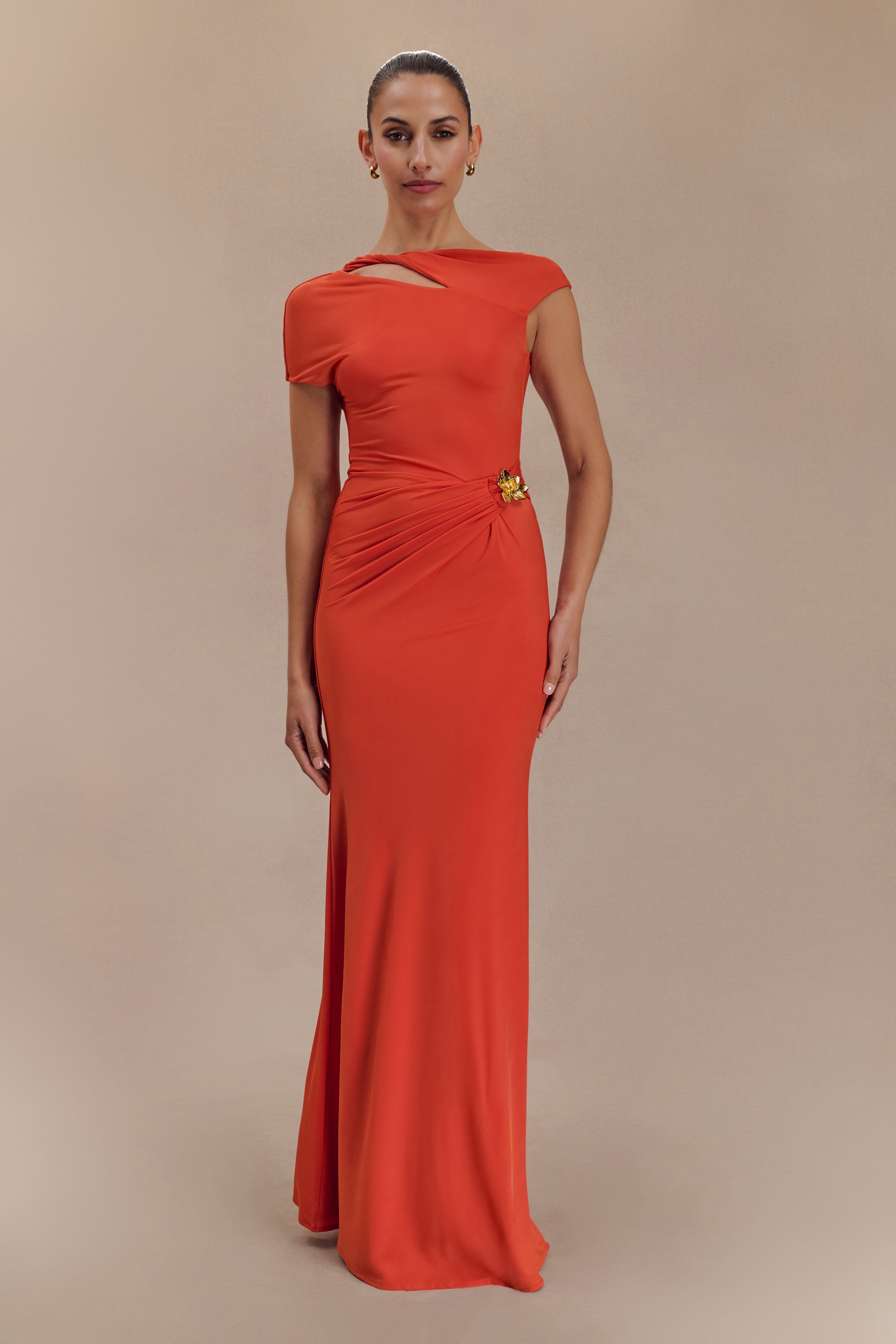 Kaida Slinky Maxi Dress With Hardware in Burnt Orange – Chic&Drifts
