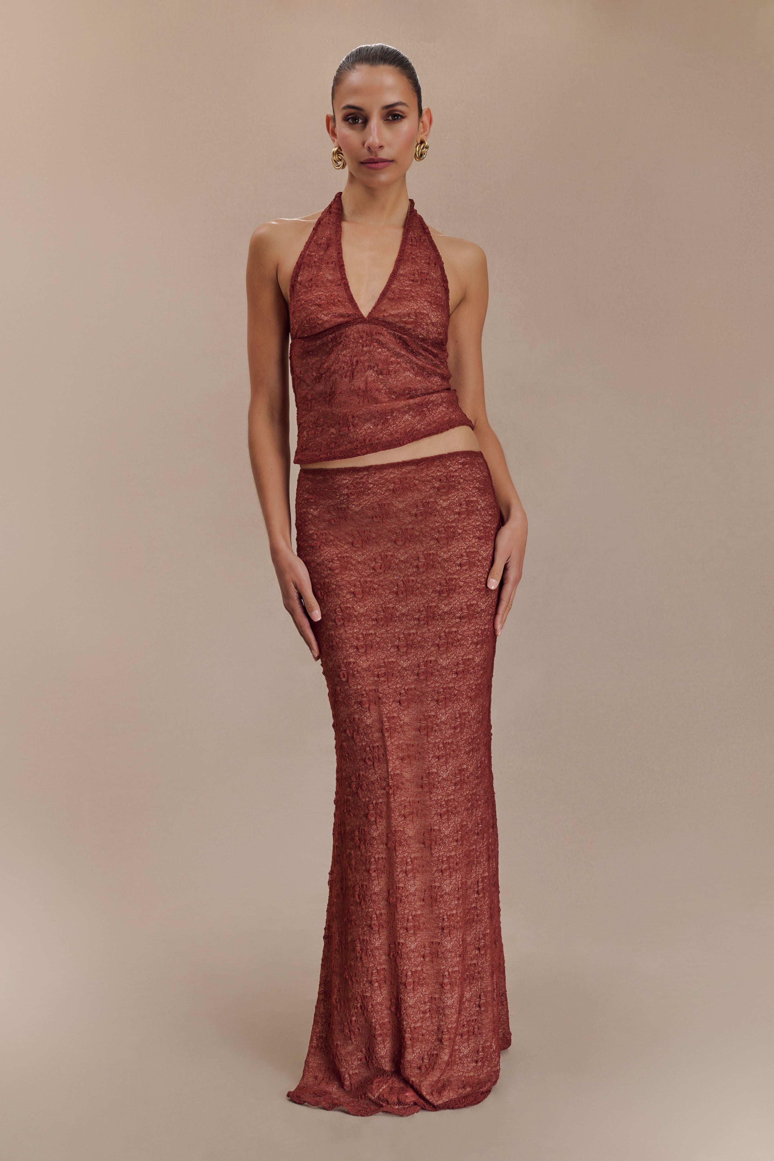 Asher Sheer Lace Halter Top in Chilli – Chic&Drifts