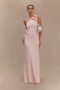 Paloma One Shoulder Knit Maxi Dress With Flowers in Baby Pink – Chic&Drifts