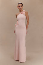 Paloma One Shoulder Knit Maxi Dress With Flowers in Baby Pink – Chic&Drifts