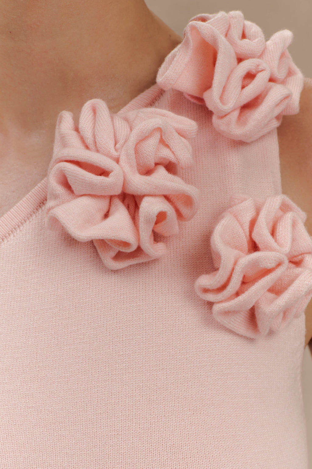 Paloma One Shoulder Knit Maxi Dress With Flowers in Baby Pink – Chic&Drifts
