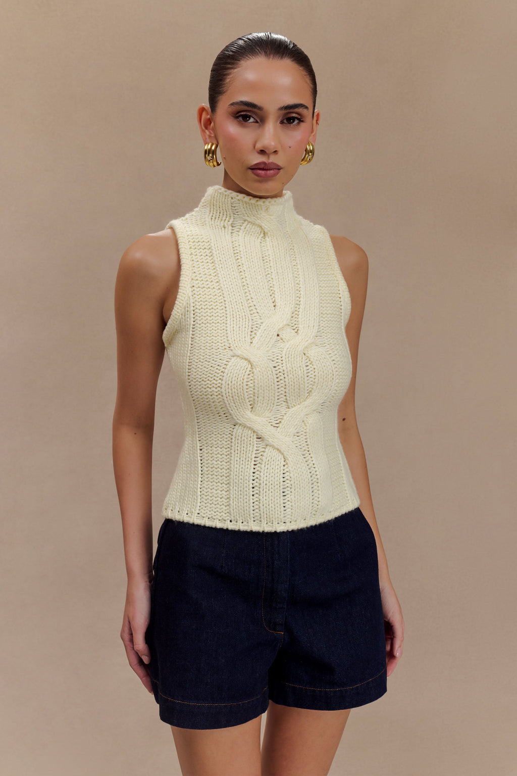 Roberta High Neck Cable Knit Top in Ivory – Chic&Drifts