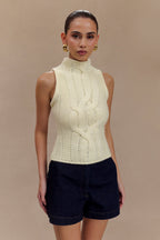 Roberta High Neck Cable Knit Top in Ivory – Chic&Drifts