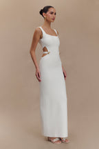 Alysanne Cut Out Knit Maxi Dress in White – Chic&Drifts
