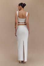 Alysanne Cut Out Knit Maxi Dress in White – Chic&Drifts
