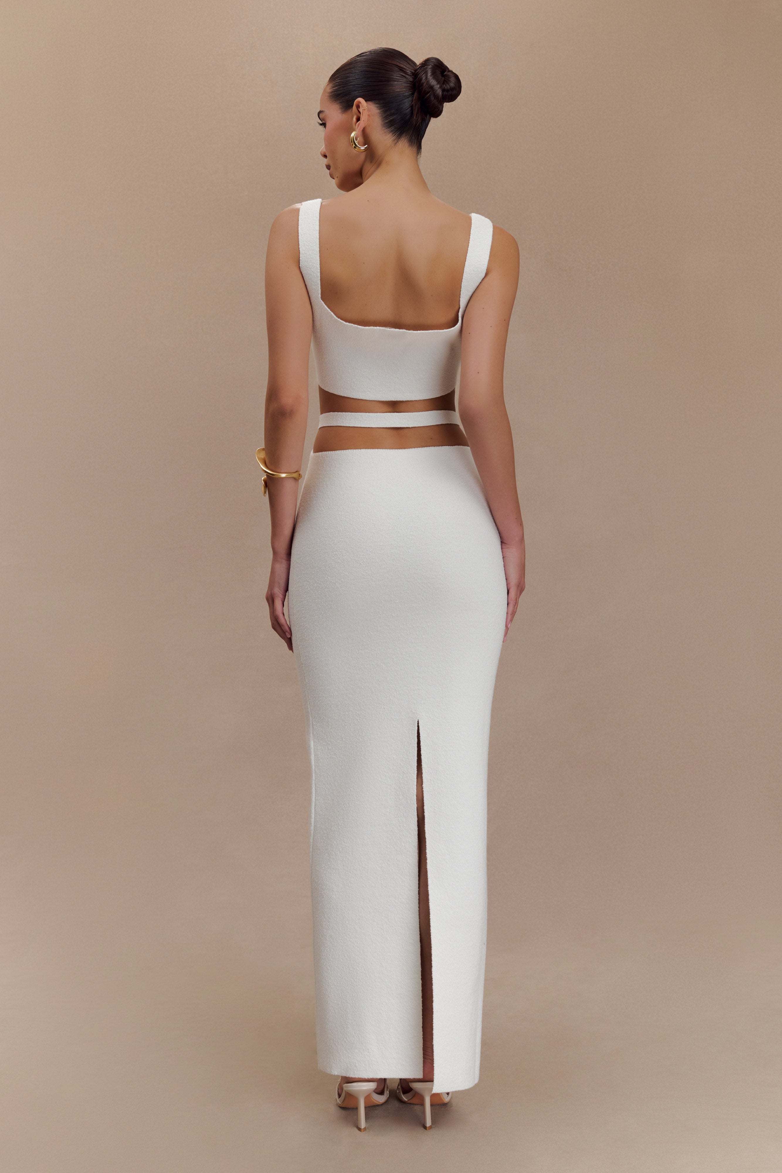 Alysanne Cut Out Knit Maxi Dress in White – Chic&Drifts
