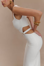 Alysanne Cut Out Knit Maxi Dress in White – Chic&Drifts