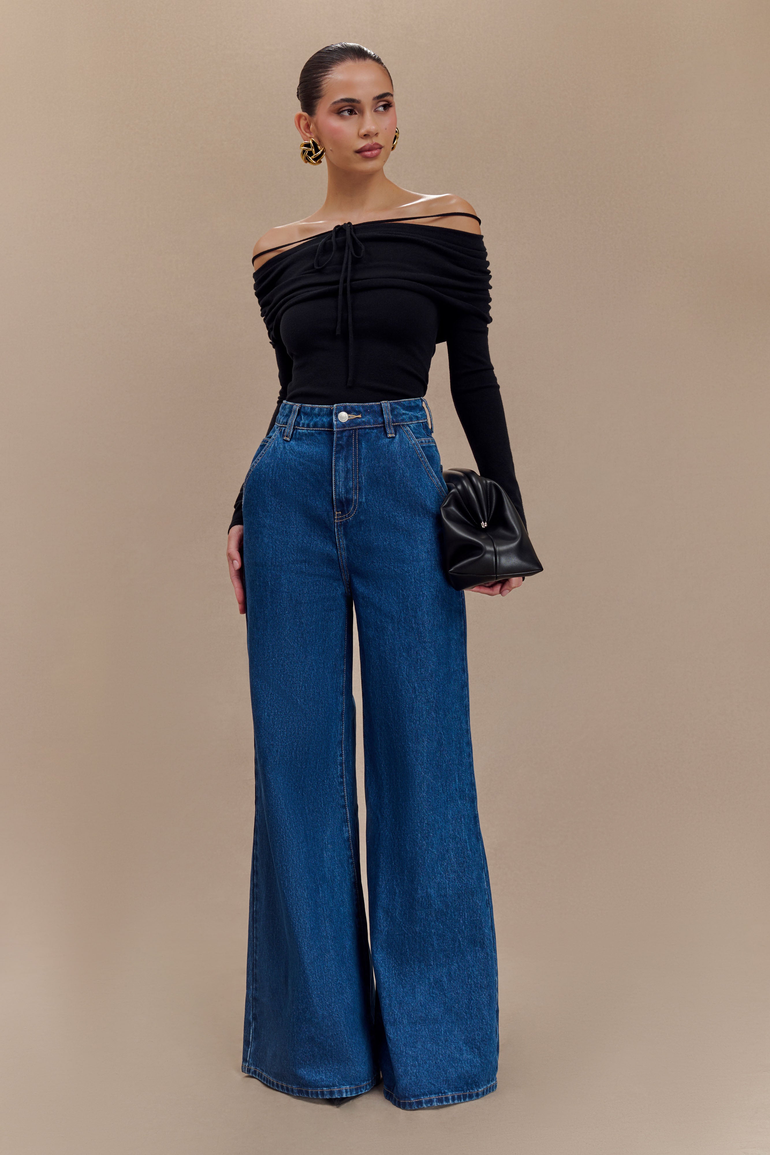 Jen Wide Leg Flare Jeans in Dark Blue – Chic&Drifts