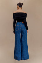 Jen Wide Leg Flare Jeans in Dark Blue – Chic&Drifts