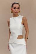 Astrid Asymmetric Sleeveless Suiting Top in White – Chic&Drifts