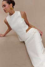 Astrid Asymmetric Sleeveless Suiting Top in White – Chic&Drifts