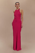 Rinna Satin Halter Maxi Dress in Pink Cherry – Chic&Drifts
