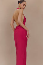 Rinna Satin Halter Maxi Dress in Pink Cherry – Chic&Drifts