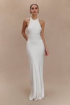 Rinna Satin Halter Maxi Dress in Ivory – Chic&Drifts