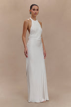 Rinna Satin Halter Maxi Dress in Ivory – Chic&Drifts