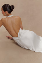 Rinna Satin Halter Maxi Dress in Ivory – Chic&Drifts