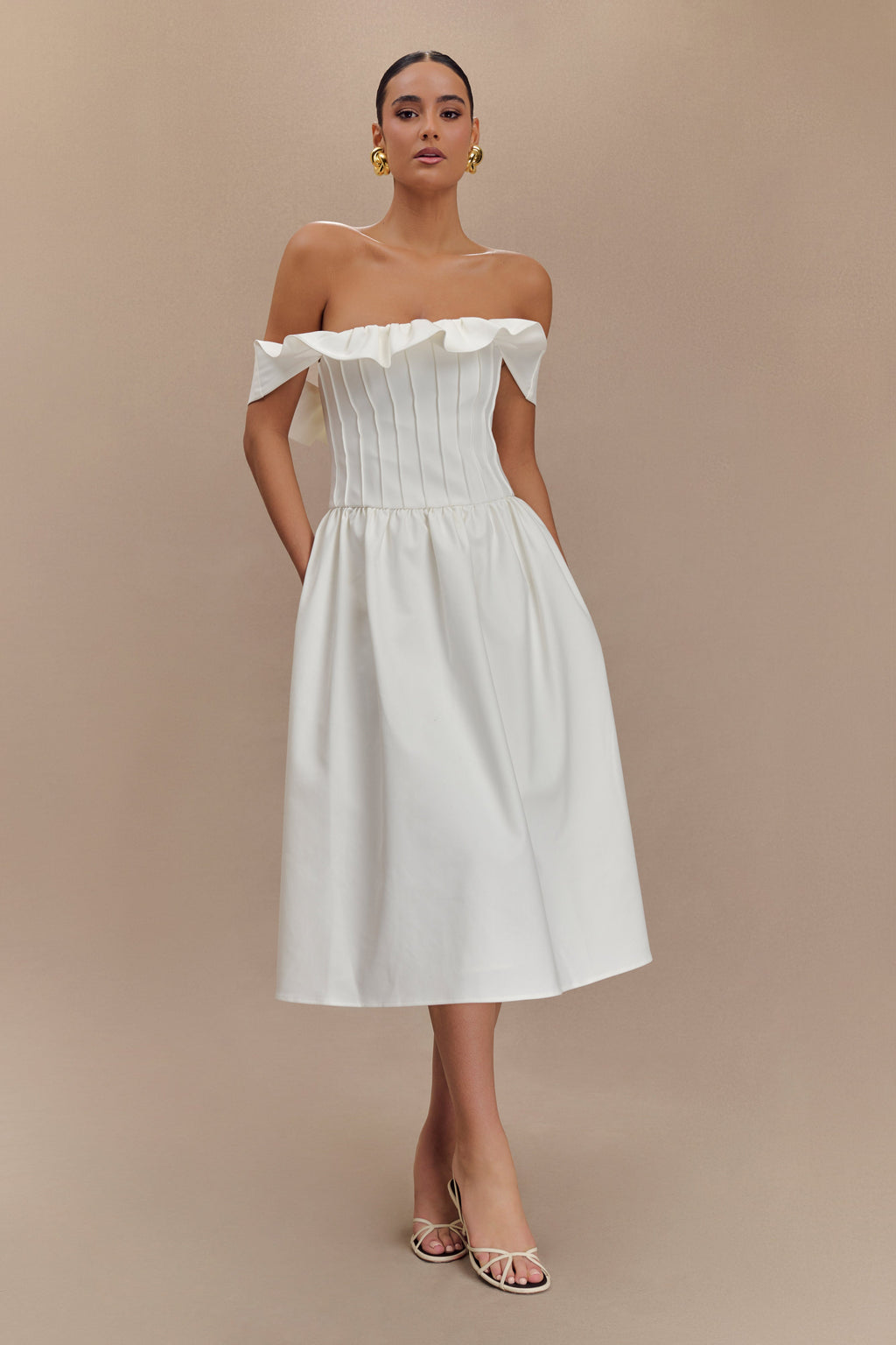 Orla Strapless Cotton Midi Dress in White – Chic&Drifts