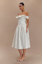 Orla Strapless Cotton Midi Dress in White – Chic&Drifts