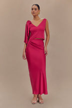 Nicola Satin Asymmetric Maxi Skirt in Pink Cherry – Chic&Drifts