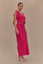 Nicola Satin Asymmetric Maxi Skirt in Pink Cherry – Chic&Drifts