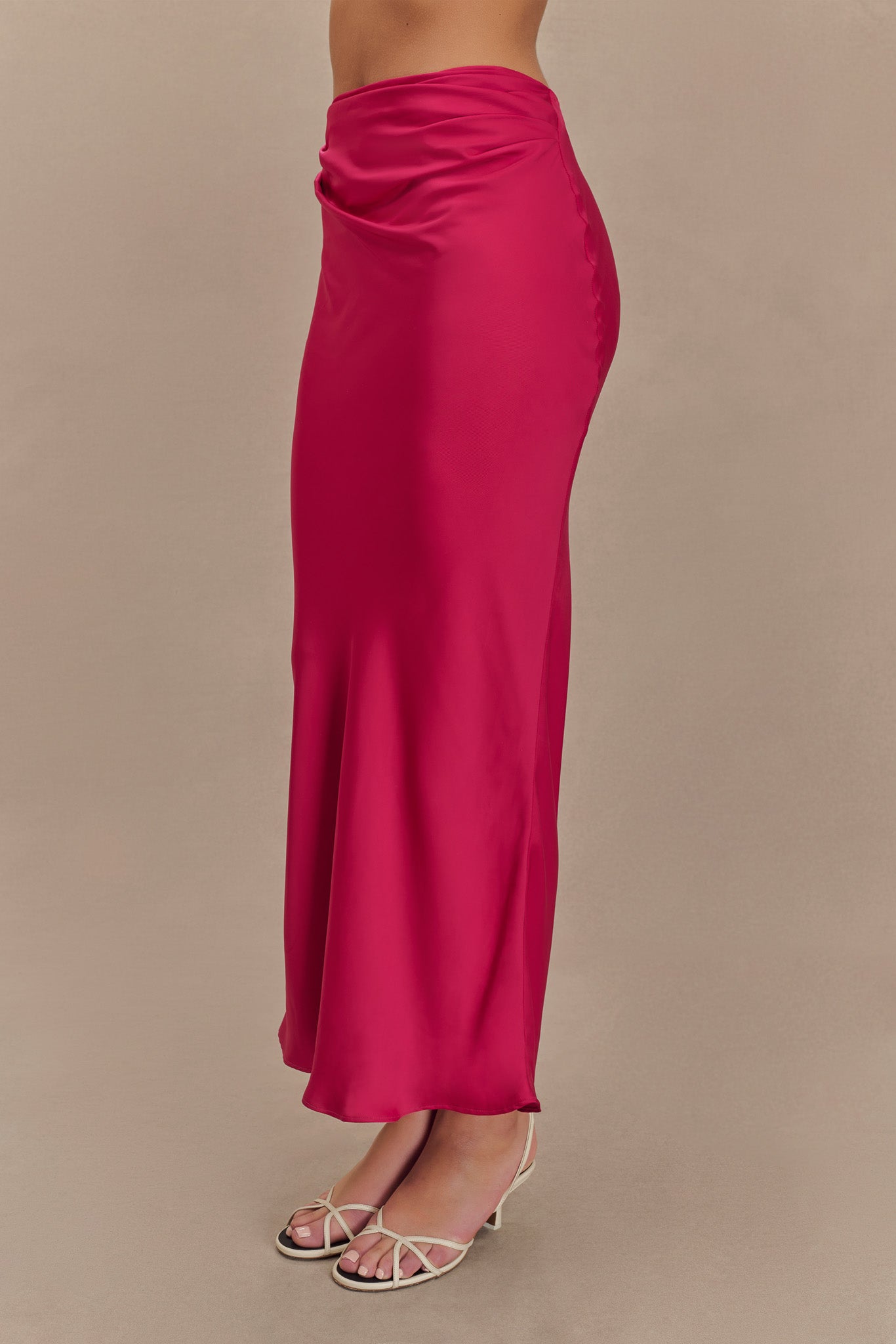 Nicola Satin Asymmetric Maxi Skirt in Pink Cherry – Chic&Drifts