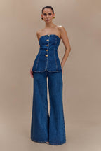 Jen Wide Leg Flare Jeans in Dark Blue – Chic&Drifts