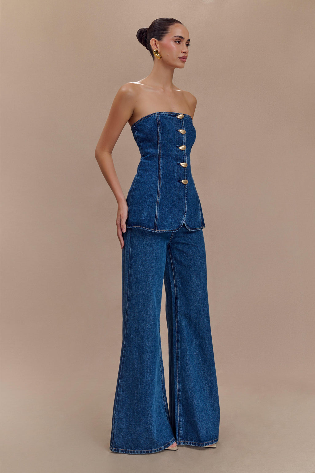 Jen Wide Leg Flare Jeans in Dark Blue – Chic&Drifts