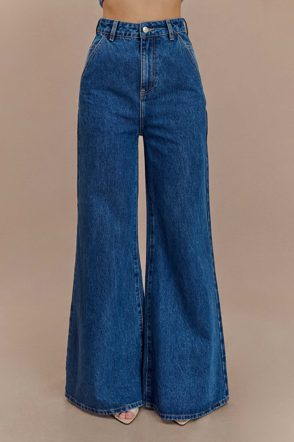 Jen Wide Leg Flare Jeans in Dark Blue – Chic&Drifts