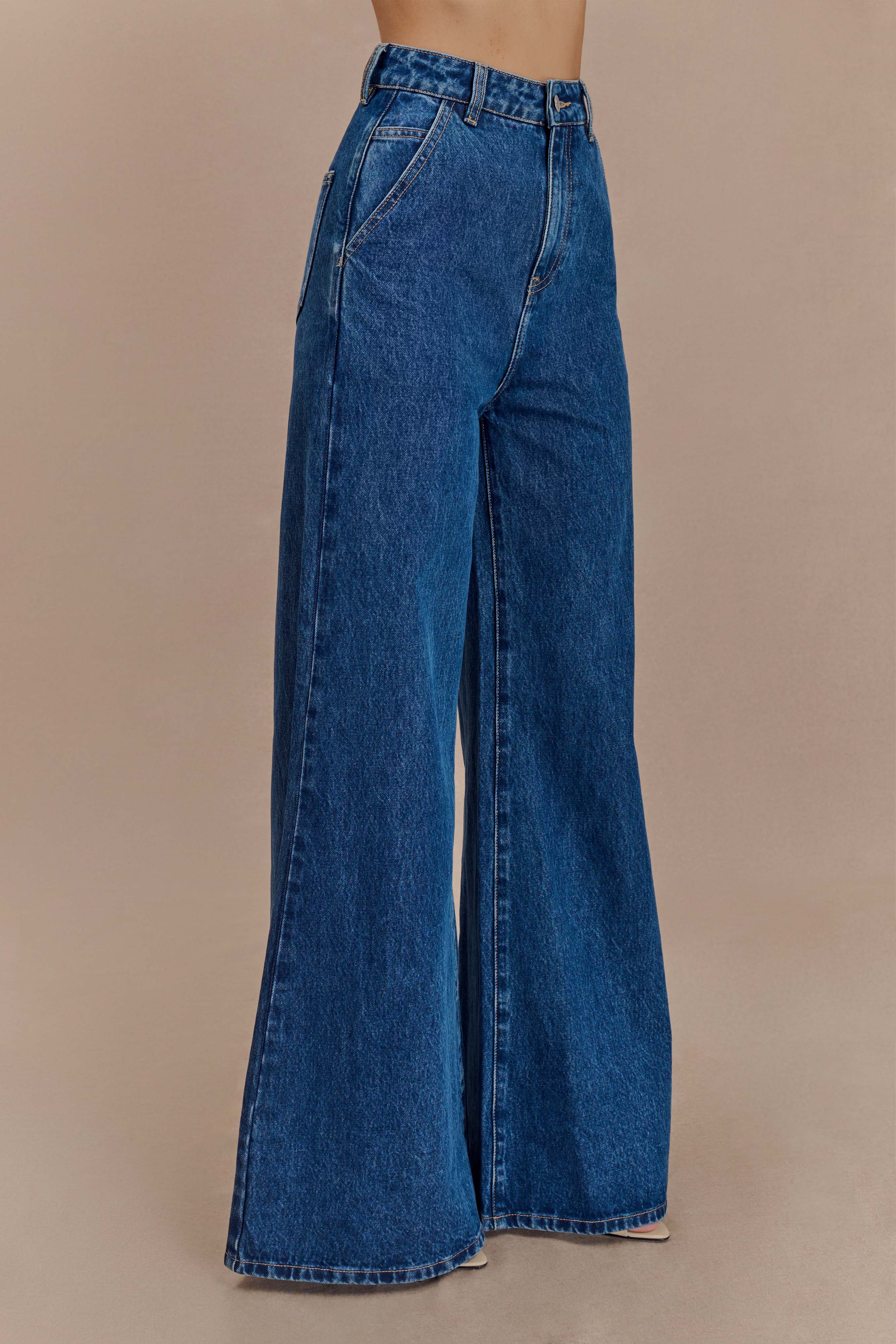 Jen Wide Leg Flare Jeans in Dark Blue – Chic&Drifts