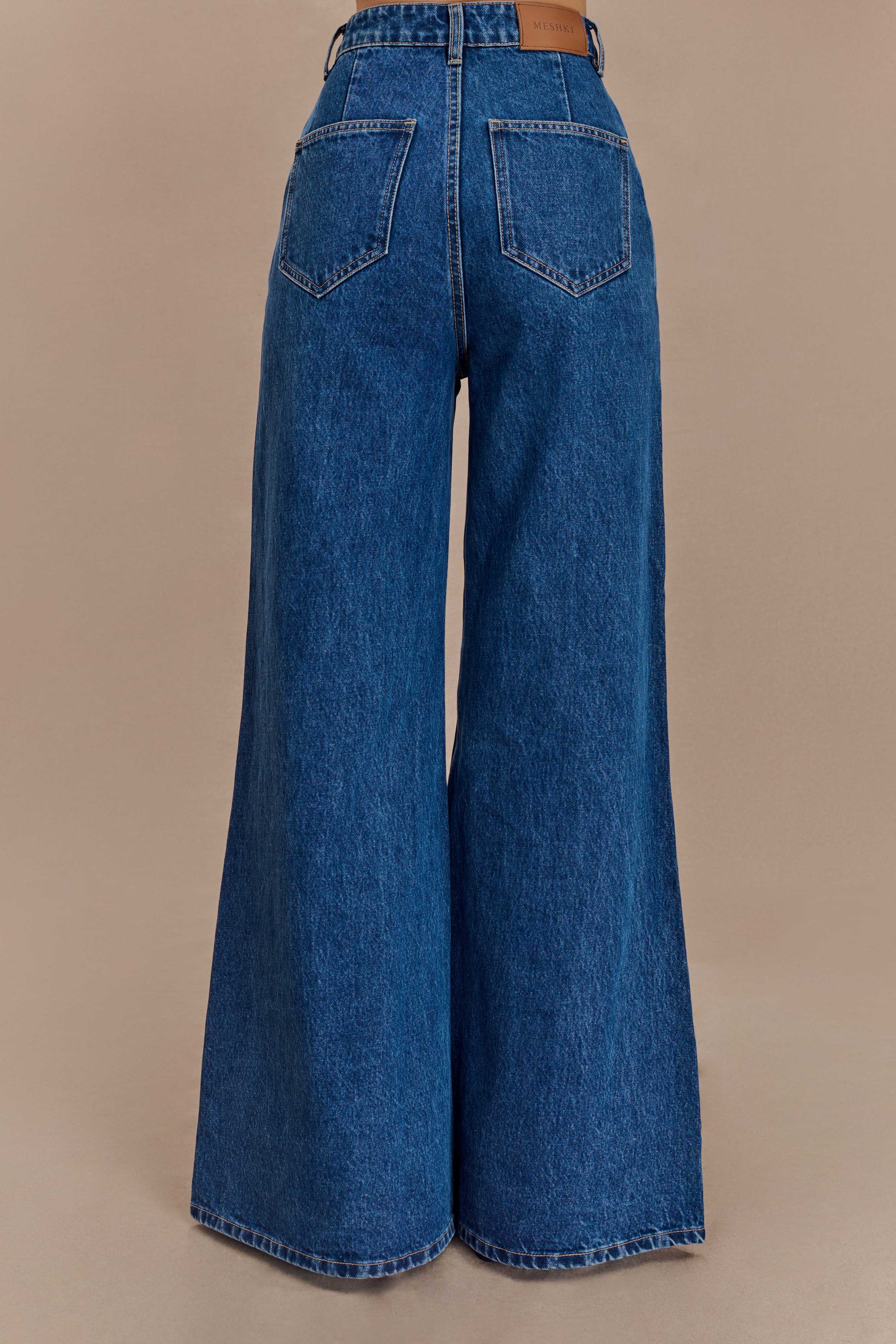 Jen Wide Leg Flare Jeans in Dark Blue – Chic&Drifts