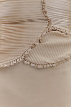 Larissa Satin Maxi Dress With Ruched Petals in Blush Gold – Chic&Drifts