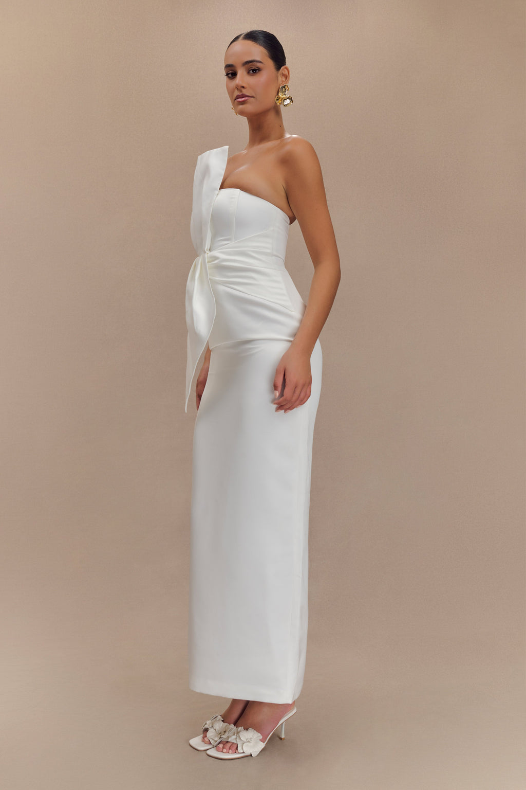 Cyrill Strapless Satin Structured Maxi Dress