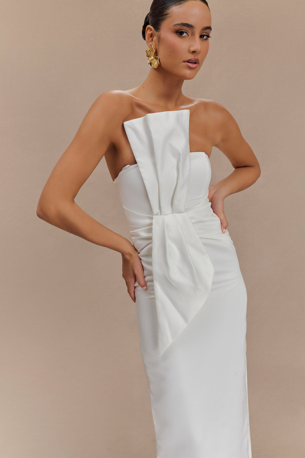 Cyrill Strapless Satin Structured Maxi Dress