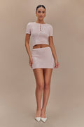Monroe Embroidered Knit Mini Skirt in Baby Pink And Ivory – Chic&Drifts